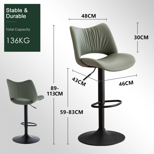 YOUNUOKE Bar Stools Set of 2, Adjustable Breakfast Bar Stools, Green 1
