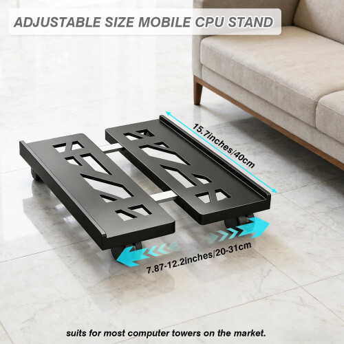 Hmfmdy CPU Stand for PC, Desktop Computer Tower Stand, Adjustable CPU Holder, Universal Mobile PC Stand with Rolling Lockable Castors 1