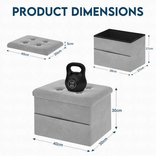 LOFTEY Small Ottoman Storage Box, Foldable Foot Stool with Lid, Grey 1