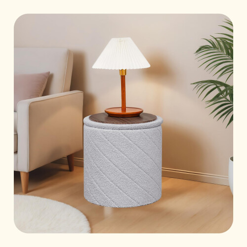 PINPLUS Round Ottoman Storage Box, Folding Stool, Grey, 43x43x45 cm 1