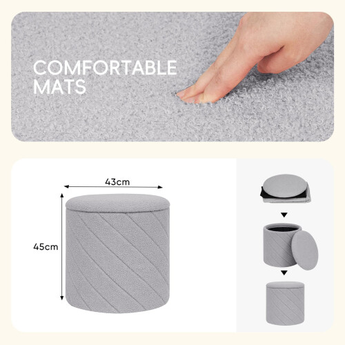 PINPLUS Round Ottoman Storage Box, Folding Stool, Grey, 43x43x45 cm 2