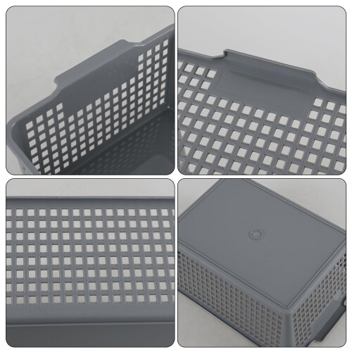 Afromy Set of 3 Plastic Storage Baskets, Rectangular Weave Storage Basket Bin, Grey 2