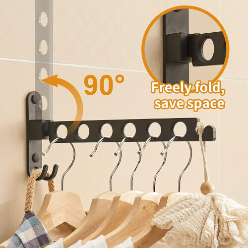 JOOM Foldable Wall Mounted Clothes Hanger Rack, Space Saving, Black 2