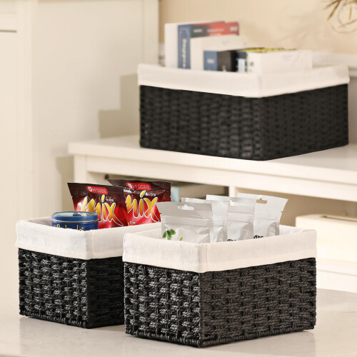 Vagusicc Wicker Storage Basket, Set of 3 Rectangular Storage Gift Hamper Basket with Removable Fabric Lining 1