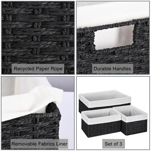 Vagusicc Wicker Storage Basket, Set of 3 Rectangular Storage Gift Hamper Basket with Removable Fabric Lining 2