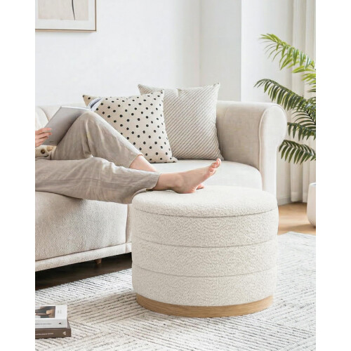 Bonlife Round Chenille Storage Ottoman Coffee Table, Folding Footstool with Table Top 1