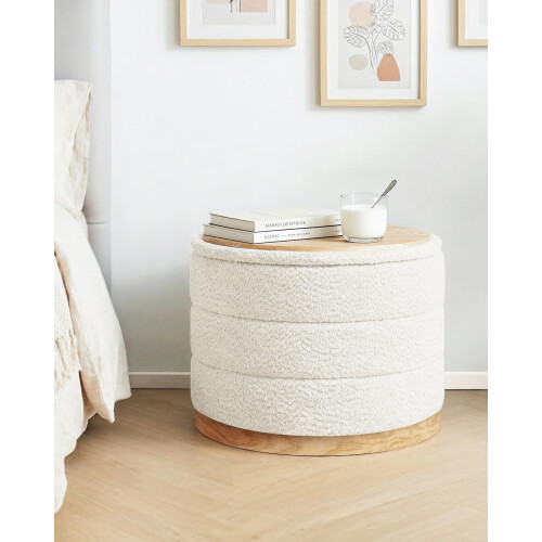 Bonlife Round Chenille Storage Ottoman Coffee Table, Folding Footstool with Table Top 2