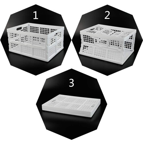 Asking Set of 3 Plastic Stackable Filding Storage Crate, 30 L Collapsible Storage Basket, White 2