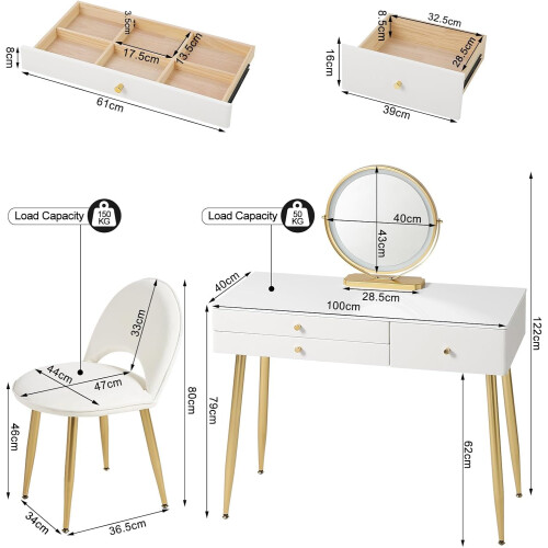 WOLTU Dressing Table with LED Mirror, Adjustable Brightness, White 2