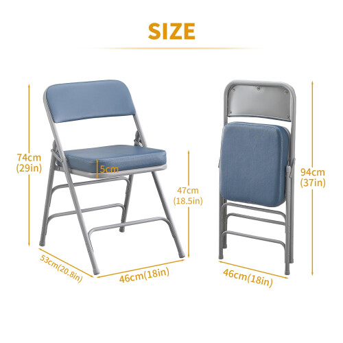 BOOSDEN Blue Padded Folding Chairs, Foldable Chair with Thick Cushion 1