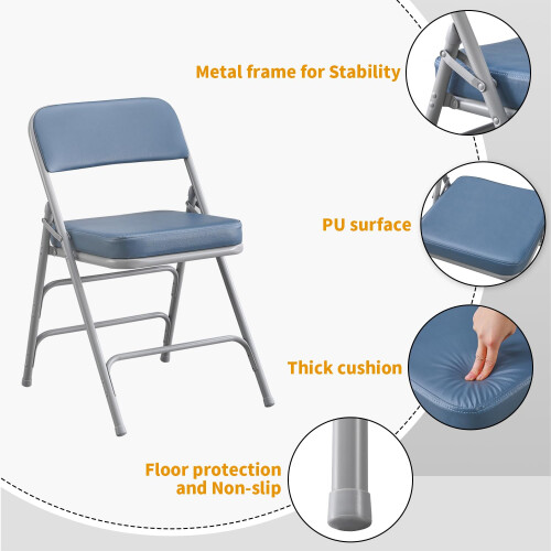 BOOSDEN Blue Padded Folding Chairs, Foldable Chair with Thick Cushion 2