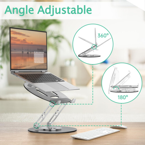 GleYo Laptop Stand for Desk Adjustable Computer Stand with 360 Rotating Base Ergonomic Laptop Riser Mount for Desk Foldable Protable Computer Desk 2