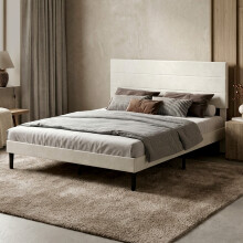 (King) Levede Double Bed Frame Upholstered Headboard Velvet Foam Fabric Slat Support
