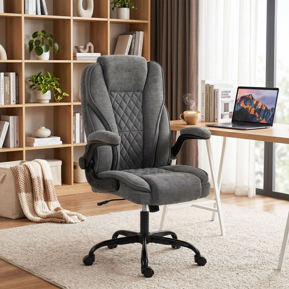 Homcom Office Chair, Computer Desk Chair With Flip-Up Armrest, Grey