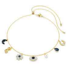 Gold Tone Adjustable Thin Cable Chain Multi Charms Lucky Pendant Necklace Evil Eye, Crescent Moon, Horseshoe, Infinity, Flower, Pearl & Teard 5692164
