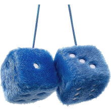 25-26 Pair of Retro Square Mirror Hanging Couple Fuzzy Plush Dice with Dots for Car Interior Ornament Decoration (Blue)