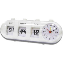 Clock with calendar display, manual calendar clock scoreboard calendar battery powered (White) 2025