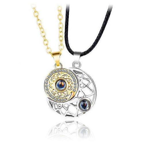 Collier couple soleil lune étoile, pendentif projection