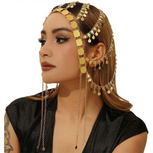 Handmade Bridal Headband with Vintage Coin Tassels Wedding Hairpiece for Brides