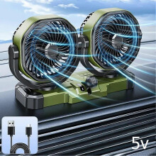 Dual Head Car Fan Auto Oscillation 360 Rotation USB Cooling for Truck SUV
