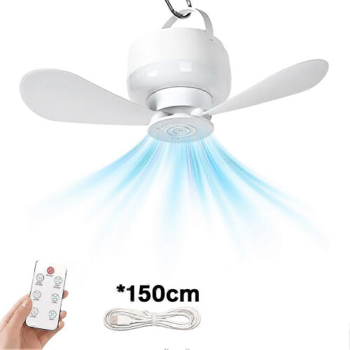 USB Ceiling Fan with Remote - Hanging, Rechargeable, for Dorm, 11x11x8.5cm