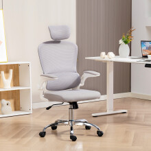 HOMCOM High Back Mesh Computer Desk Chair with Lumbar Support, Grey