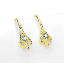 25-26 (1 Pair Yellow Gold)gold Plated Triangular Cutout Ear Hooks With Diamonds-XK12343