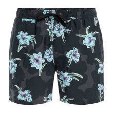 (S, Black) Quiksilver Mens Floral Pattern Swim Shorts