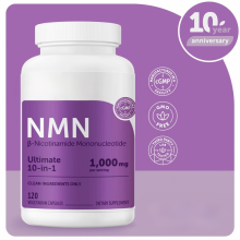 NMN Complex 1,000mg Per Serving, 10-1 Complex, Zero Filler, Pure NMN 500mg with Vitamin C, Resveratrol, CoQ10, TMG, Quercetin