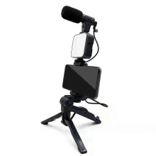 Kit de trípode para teléfono móvil 25-26 con micrófono, luz LED de relleno para vlogs y vídeos B