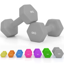 2 x 6kg Hexagonal Dumbbells Weights Set with Non-Slip Grip for Home Gym Workout, Grey