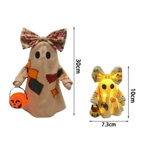 Beleuchteter Vintage-Patchwork-Geist, leuchtender Geist mit Kürbislaterne – Halloween-Dekoration 1