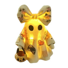 Fantasma vintage em retalhos com luz e lanterna de abóbora, decoração de Halloween para interior e exterior