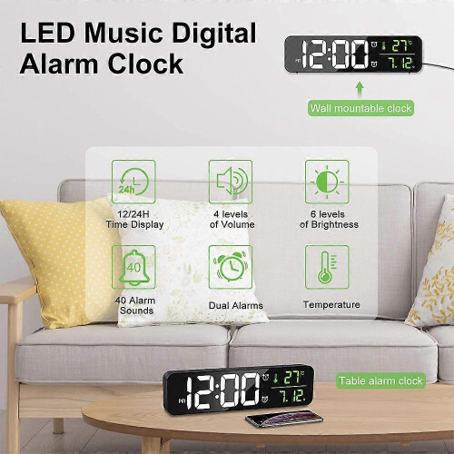Rechargeable Digital Wall Clock, Stylish Decor with Voice Control and Memory Backup 1