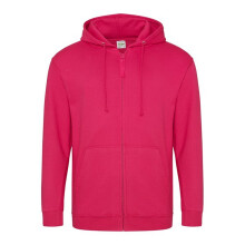 (M, Hot Pink) Awdis Plain Mens Hooded Full Zip Hoodie / Zoodie