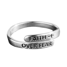 Inel de argint cu litere de deschidere pentru deget, FAITH CONQUER FEAR, reglabil pentru bărbați X5R7