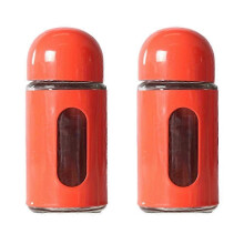 25-26 salt- och pepparkar i glas med justerbara hällhål, salt- och pepparkar i rostfritt stål