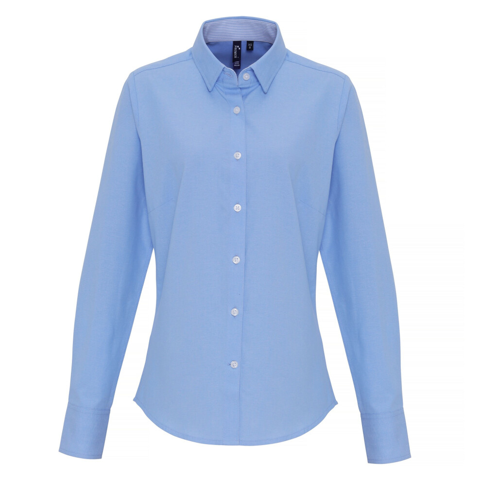 Premier Women's Light Blue Cotton Rich Oxford Stripe Blouse In | Size: 2XL - Image 2