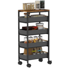 5-Tier Storage Trolley on Wheels - Black