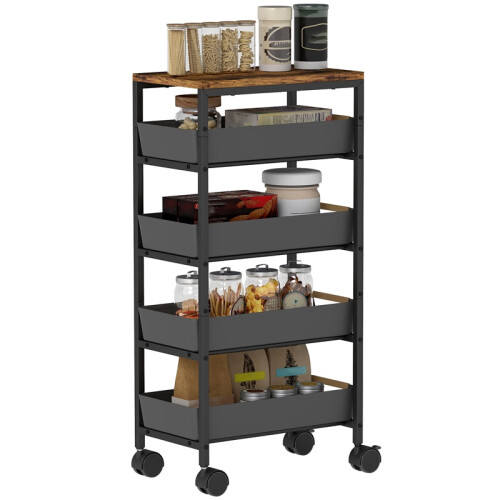 5-Tier Storage Trolley on Wheels - Black