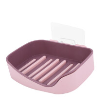 Wall Mounted Self Adhesive Soap Sponge Dish No Drilling Storage Box Rack Shelf Double Drain Soap Dishes Bathroom Accessories Red