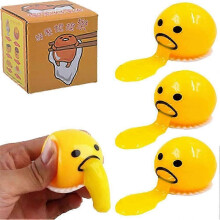 (3pcs) piezas de divertidos bollos de crema pastelera con forma de yema de huevo y vómito, juguete antiestrés blandito para niños