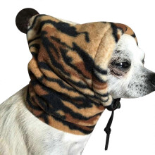 (Leopard print, L) Gorro de invierno para perro, color liso, pequeño pompón, cordón ajustable, estampado de leopardo azul, talla M