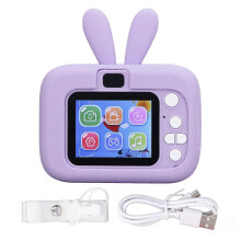 (Purple) 20MP Kids Digital Camera Selfie Toy Toddler Rabbit Shape Christmas Birthday Gift 2in1