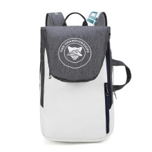 (gray white) Folding Tennis Backpack with Shoe Pouch Badminton 2-Racket Adjustable Bag Blue White