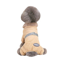 (Khaki, S) Small Dogs Winter Jumpsuit 4-Legged Windproof Leash Hook Thicken Liner Khaki S