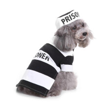 (SDZ12 prisoner suit, M) Hunde-Overall mit Hut, Verwandlungs-Weihnachts-Halloween-Kostüm, Pullover für kleine Hunde, Größe S