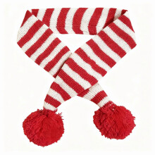 (Red Stripe, L) Weihnachtlicher roter Schneeflocken-Streifen-Pompom-Haustierschal, warmer Halswärmer, Größe S/M