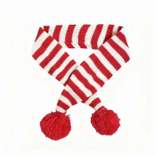 (Red Stripe, S) Weihnachtlicher roter Schneeflocken-Streifen-Pompom-Haustierschal, warmer Halswärmer, Größe S/M
