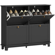 Narrow Shoe Storage Cabinet, Slim Shoe Cabinet with 4 Flip Drawers, Adjustable Shelves for 16 Pairs of Shoes, Black